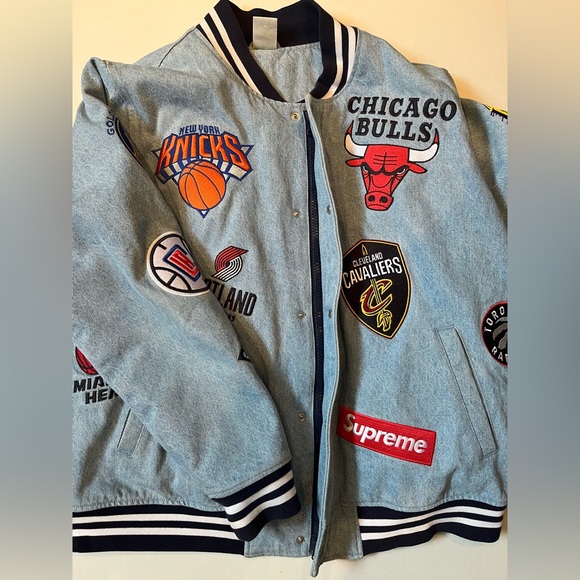 Supreme nba denim varsity grey denim jacket - Picture 3 of 5